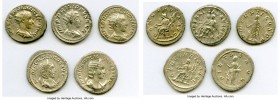 ANCIENT LOTS. Roman Imperial. AD mid-3rd century. Lot of five (5) AR antoniniani. XF-Choice XF. Includes: AR antoniniani (5), various emperors and emp...
