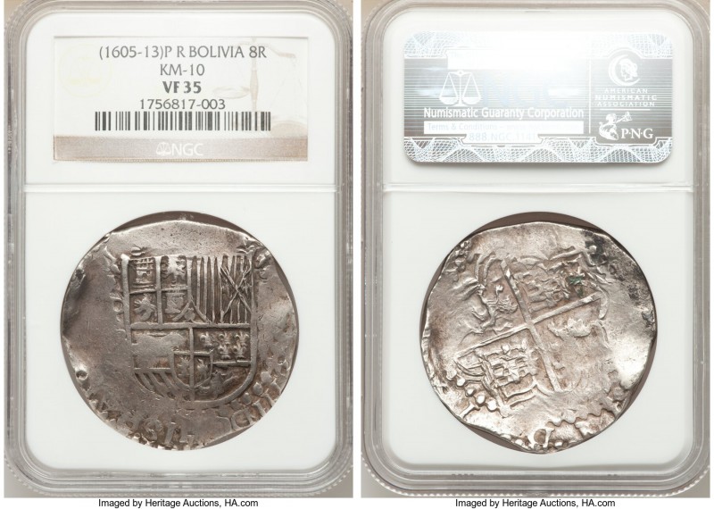 Philip III Cob 8 Reales ND (1605-1613) P-R VF35 NGC, Potosi mint, KM10.

HID09...