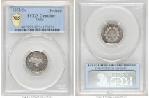 Republic Decimo 1852-So Genuine (Cleaned) PCGS, Santiago mint, KM124. First year of type. Ungraded by PCGS but appears around AU (Cleaned). 

HID098...
