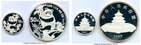 People's Republic 2-Piece Set of Uncertified Panda Yuan 1987, 1) 10 Yuan - Proof, KM167 2) 50 Yuan - Proof, KM168 Includes wooden box of issue with CO...