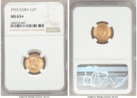 Republic gold 2 Pesos 1915 MS63+ NGC, Philadelphia mint, KM17. Two year type.

HID09801242017

© 2020 Heritage Auctions | All Rights Reserved