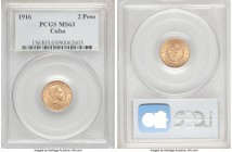 Republic gold 2 Pesos 1916 MS63 PCGS, KM17. Two year type. AGW 0.0967 oz. 

HID09801242017

© 2020 Heritage Auctions | All Rights Reserved