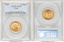 Republic gold 5 Pesos 1915 AU58 PCGS, Philadelphia mint, KM19. AGW 0.2419 oz. 

HID09801242017

© 2020 Heritage Auctions | All Rights Reserved