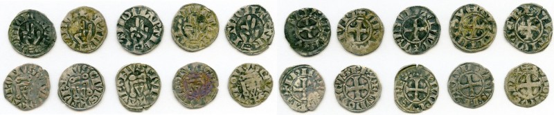 10-Piece Lot of Uncertified Assorted Deniers ND (12th-13th Century) VF, Lot incl...