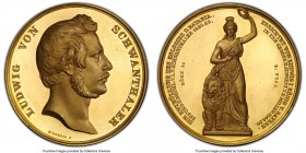 Bavaria. Maximilian II gilt bronze Specimen "Construction of the Statue of Bavaria in Munich" Medal 1850 SP63 PCGS, Witt-2695, Wuzrb-8337. 41mm. By Bi...