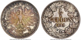 Frankfurt. Free City 1/2 Gulden 1849 MS65+ NGC, KM330. Heavily yet colorfully toned over reflective fields. 

HID09801242017

© 2020 Heritage Auct...