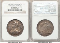 Anne silver "Barcelona Relieved" Medal 1706 AU55 NGC, Eimer-418, MI-280/86. 35mm. By Croker. ANNA D G MAG BR FR ET HIB REG her bust left / BARCELONA L...