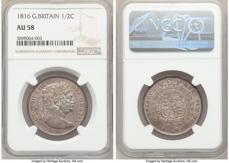 George III 1/2 Crown 1816 AU58 NGC, KM667. Lavender-gray and argent toning. 

...