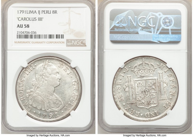 Charles IV 8 Reales 1791 LM-IJ AU58 NGC, Lima mint, KM97.

HID09801242017

©...