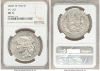 Republic 5 Pesetas 1880 B-BF MS62 NGC, Lima mint, KM201.1. Without dot after B, below wreath. 

HID09801242017

© 2020 Heritage Auctions | All Rig...