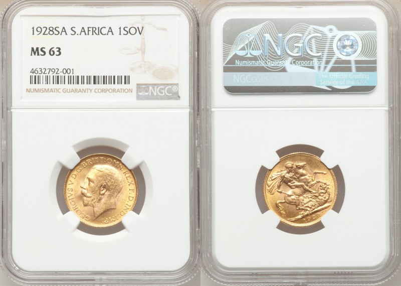 George V gold Sovereign 1928SA MS63 NGC, South African mint, KM21. AGW 0.2355 oz...