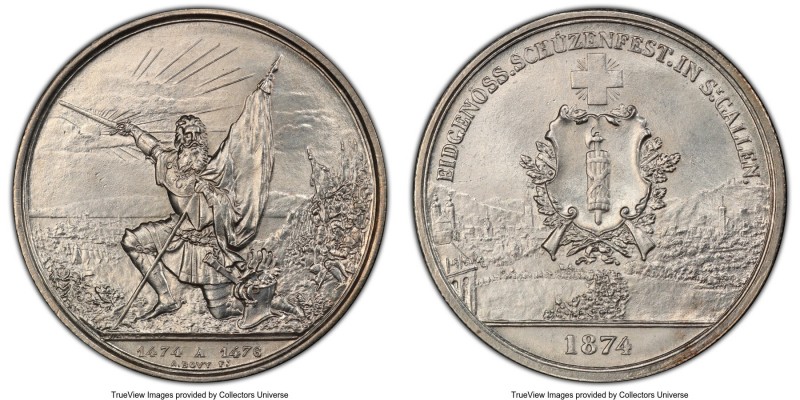 Confederation "St. Gallen Shooting Festival" 5 Francs 1874 MS63 PCGS, KM-XS12, r...
