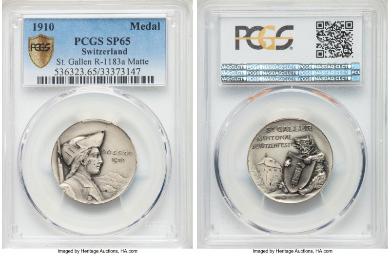 Confederation silver Matte "St. Gallen Shooting Festival" Medal 1910 SP65 PCGS, ...