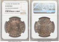 Pair of Certified Assorted Issues NGC, 1) Mexico: Philip V 8 Reales 1737 Mo-MF - XF Details (Saltwater Damage), Mexico City mint, KM103 2) Peru: Repub...