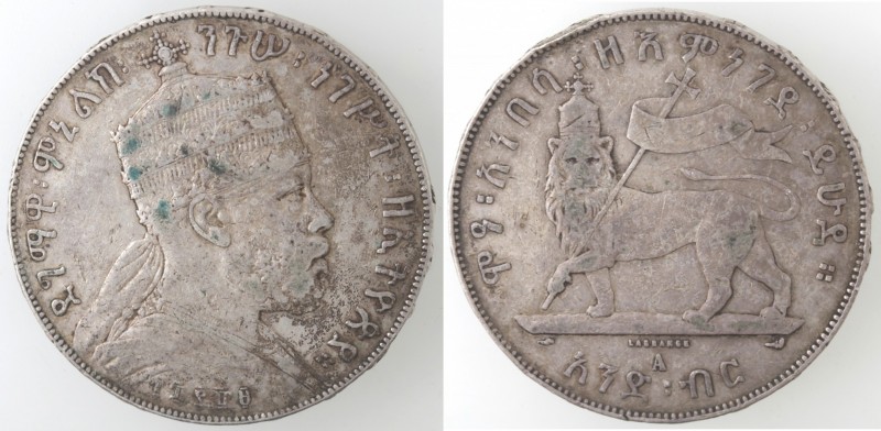 Monete Estere. Ethiopia. Menelik II. 1889-1913. Birr 1887 A. Ag. KM#5. Peso gr. ...