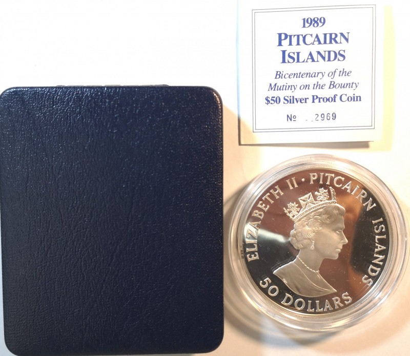 Monete Estere. Pitcairn Islands. Elisabetta II. Dal 1952. 50 Dollari 1989. Ag 99...