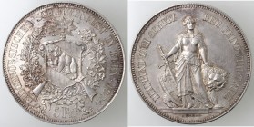 Svizzera-Berna. 5 franchi 1885 Tiri Federali. Ag.
