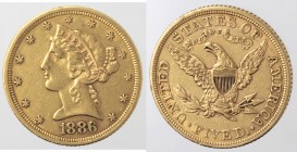 USA. 5 Dollari Liberty 1886. Au.