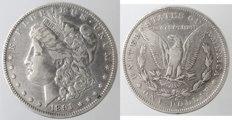 Monete Estere. USA. Dollaro Morgan 1891 O. Ag. Km. 110. Peso gr. 26,41. qBB.