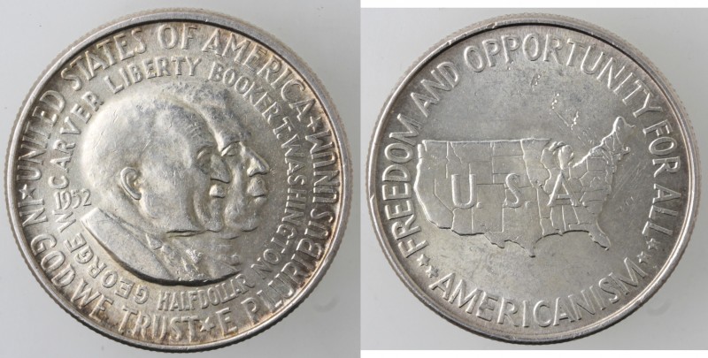 Monete Estere. USA. Mezzo dollaro 1952 Booker T. Washington e George Washington ...