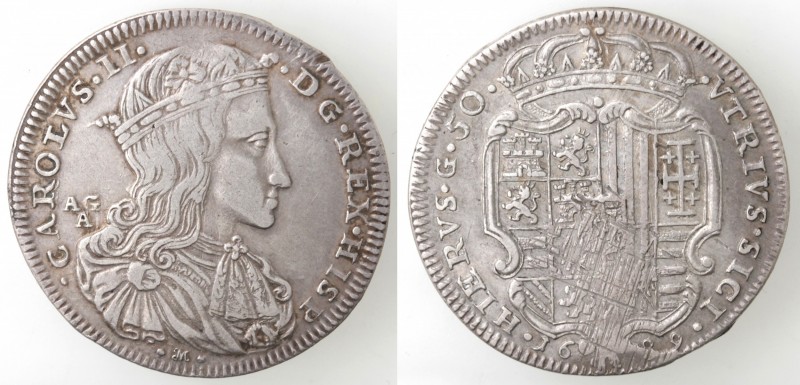 Zecche Italiane. Napoli. Carlo II. 1674-1700. Mezzo Ducato 1689. Ag. M 12. Peso ...