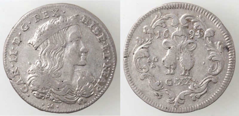 Zecche Italiane. Napoli. Carlo II. 1674-1700. Tarì 1694. Ag. M 25. Peso gr. 4,31...