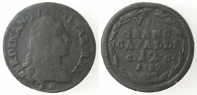 Napoli. Ferdinando IV. 1759-1798. Grano da 12 Cavalli 1789. Punto sotto il busto del re. Ae.