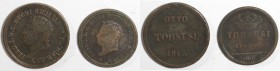 Napoli. Ferdinando I. 1816-1825. Lotto da 2 pezzi da 8 Tornesi e 5 tornesi. Ae.