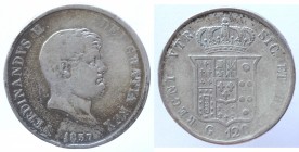 Napoli. Ferdinando II. 1830-1859. Piastra 1857. Aquile Rovesciate. Ag.