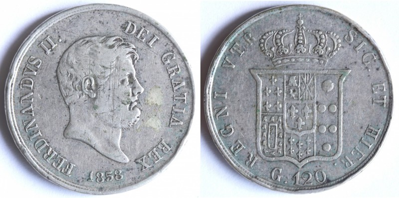 Zecche Italiane. Napoli. Ferdinando II. 1830-1859. Piastra 1858. Ag. M 568. Peso...