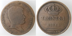 Napoli. Ferdinando II. 1830-1859. 10 Tornesi 1836. 6 su 5. Ae.