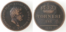 Napoli. Ferdinando II. 1830-1859. 3 Tornesi 1839. Ae.