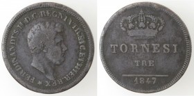Napoli. Ferdinando II. 1830-1859. 3 Tornesi 1847. Ae.