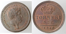 Napoli. Ferdinando II. 1830-1859. 2 Tornesi 1848. Ae.