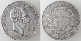 Vittorio Emanuele II. 1861-1878. 5 lire 1865 Torino. Ag.