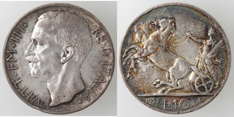 Casa Savoia. Vittorio Emanuele III. 1900-1943. 10 lire 1927 Biga. 2 Rosette. Ag....