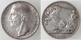 Vittorio Emanuele III. 1900-1943. 10 lire 1927 Biga. 2 Rosette. Ag.