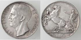 Vittorio Emanuele III. 1900-1943. 10 lire 1928 Biga. 1 Rosetta. Ag.