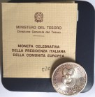 Repubblica Italiana. 500 Lire. Presidenza Italiana della Comunità Europea 1990. Ag.