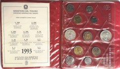 Repubblica Italiana. Serie divisionale 1993. 11 valori con 500 lire e 500 Lire Goldoni. Ag.