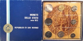 San Marino. Serie Divisionale annuale 1972. Maternità. Con moneta da 500 lire in Ag.