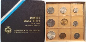 San Marino. Serie divisionale annuale 1974 Focolare Domestico. Con moneta da 500 lire in Ag.
