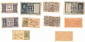 Vittorio Emanuele III. 1900-1943. Lotto di 5 pezzi da 10 lire, 2 lire e 1 lira.
