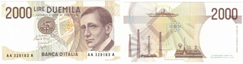 Banconote. Repubblica Italiana. 2.000 Lire Guglielmo Marconi. Tripla A. Dec. Min...