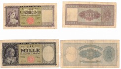 Repubblica Italiana. Lotto di 2 pezzi da 1000 lire Italia e 500 Lire Italia Medusa.