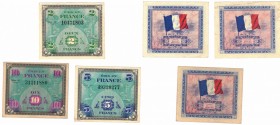 Francia. Occupazione Militare. Lotto di  3 Pezzi. 10-5 e 2 Franchi.