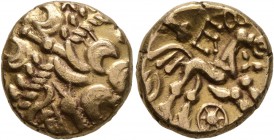 CELTIC, Britain. Atrebates & Regni . Commius, circa 45-30 BC. Stater (Gold, 16 mm, 5.42 g, 12 h), E-Type. Wreath pattern with crescents. Rev. [COMMIOS...