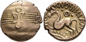 CELTIC, Britain. Trinovantes & Catuvellauni . Dubnovellaunus, circa 30-10 BC. Stater (Gold, 18 mm, 5.36 g). Two crescents on open wreath; pellet-in ri...