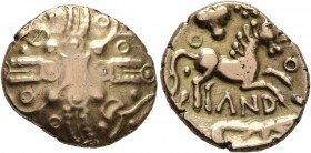 CELTIC, Britain. Trinovantes & Catuvellauni . Andoco, circa 10 BC-AD 10. Stater (Gold, 19 mm, 5.40 g). Crossed wreaths with two pairs of opposed filli...