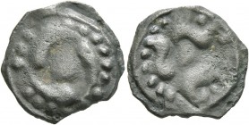 CELTIC, Central Gaul. Lingones . Circa 1st Century BC. Cast unit (Potin, 19 mm, 3.27 g). Three horn-shaped ornaments revolving around central pellet. ...